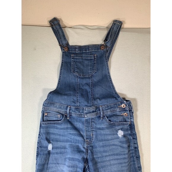 Abercrombie Kids Denim Bib Overalls Size 15/16 Distressed Classic Blue Denim Y2K - Picture 2 of 8